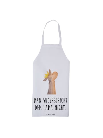 Mr. & Mrs. Panda Kochschürze Lamakopf König mit Spruch in Weiß