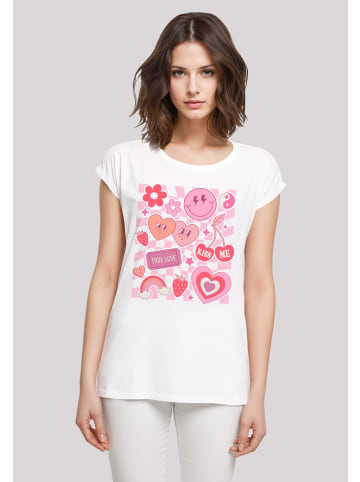 F4NT4STIC Extended Shoulder T-Shirt Retro Valentinstag Herz Rainbow Fruits in weiß
