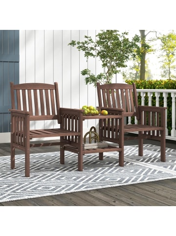 COSTWAY Gartenbank mit Tisch 165x60x88cm in Braun