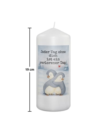 Mr. & Mrs. Panda Kerze Pinguine Kuscheln Design mit Spruch in Weiß