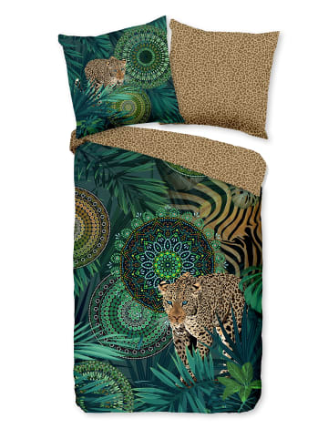 Traumschloss Comfort Flanell Bettwäsche - Imani - Leopard, Dschungel mit Mandalas in grün