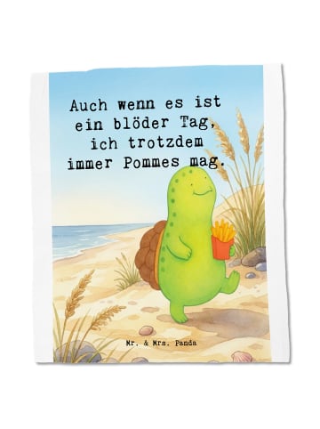 Mr. & Mrs. Panda Tote Bag Schildkröte  Pommes Design mit Spruch in Weiß