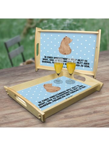 Mr. & Mrs. Panda tablett aus holz Bär Schulterblick mit Spruch in Blau Pastell