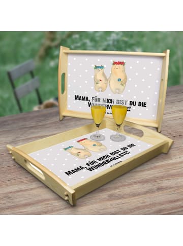 Mr. & Mrs. Panda Tablett Bären mit Blumenkranz mit Spruch in Grau Pastell