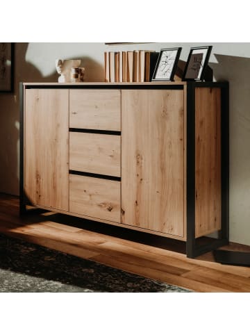 Furn.Design Kommode Eiche, anthrazit 120 cm, Industrial Design, Sideboard mit viel Stauraum
