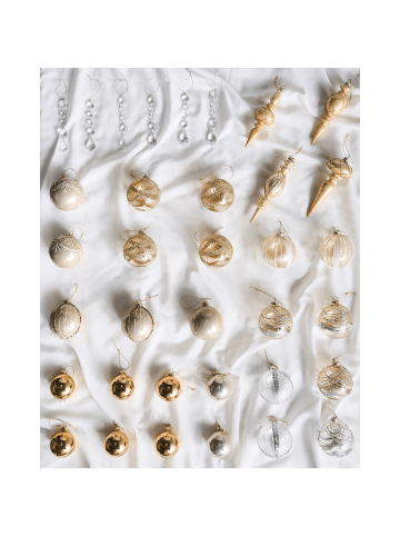 Beliani 1er-Set Weihnachtsbaumkugeln BLING in Gold/Silber/Transparent