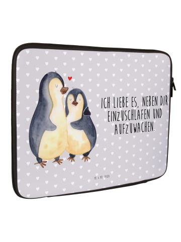 Mr. & Mrs. Panda Laptop Tasche Pinguine Einschlafen mit Spruch in Grau Pastell