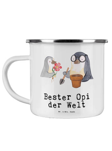 Mr. & Mrs. Panda Camping Emaille Tasse Pinguin Bester Opi der We... in Weiß