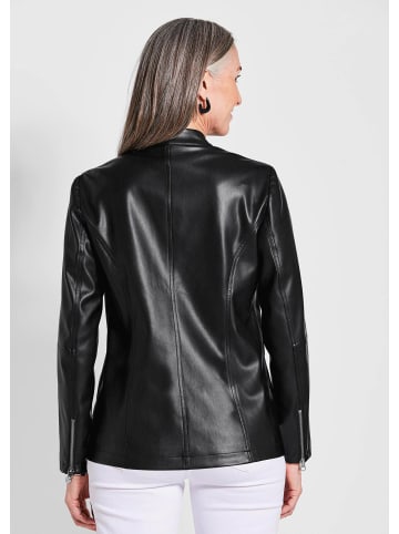 GOLDNER Kurzgröße:  Lederoptik-Jacke mit silbernen Reißverschlüssen in schwarz