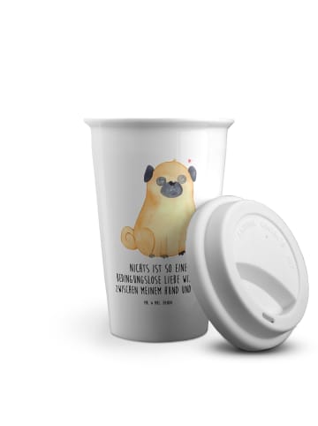 Mr. & Mrs. Panda thermobecher keramik Mops mit Spruch in Weiß