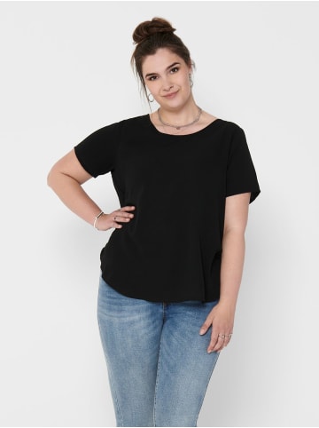 ONLY Carmakoma Kurzarm Design Bluse Plus Size Curvy Shirt CARVICA Übergröße in Schwarz