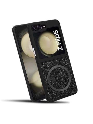 cadorabo Hülle für Samsung Galaxy Z FLIP 5 Glitzer Schutzhülle in Schwarz