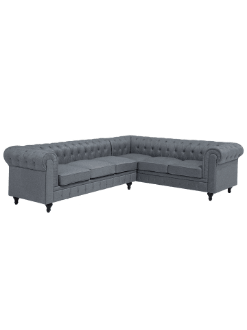 Beliani Ecksofa CHESTERFIELD in Grau/Braun - (W) 280 x (H) 77 x (L) 85 cm