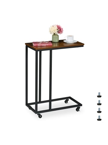 relaxdays Beistelltisch "Industrial" in Dunkelbraun/ Schwarz - (B)60 x (H)79 x (T)30 cm