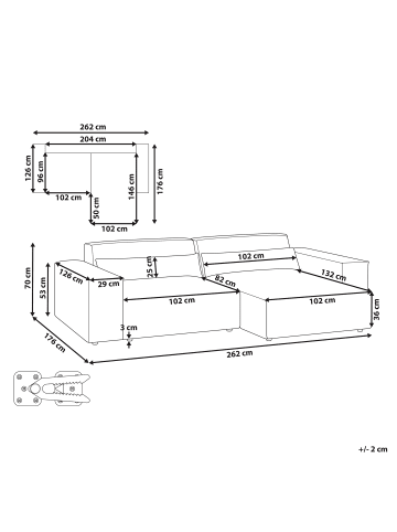 Beliani 2-Sitzer Sofa HELLNAR in Beige - (W) 262 x (H) 70 x (L) 176 cm linksseitig