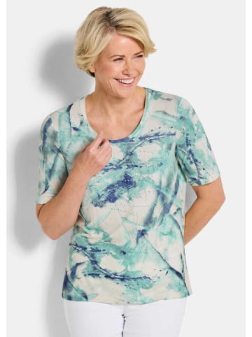 GOLDNER Kurzgröße:  Cityshirt mit Glitzersteinen in türkis / gemustert