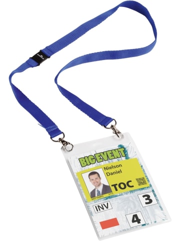 Durable Event-Namensschild A6 transparent / dunkelblaues Band Packung mit 10 Stück