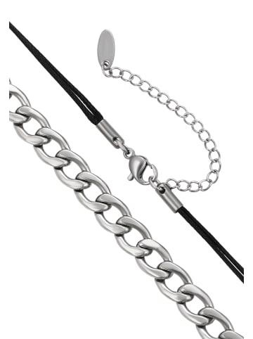 faina Women Cord Necklace With Curb Chain in Black Silver