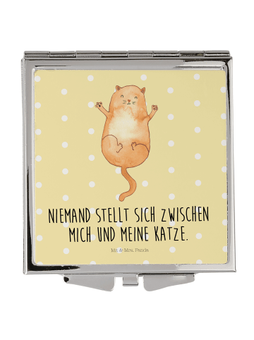 Mr. & Mrs. Panda Schminkspiegel Katze Umarmen mit Spruch in Gelb Pastell