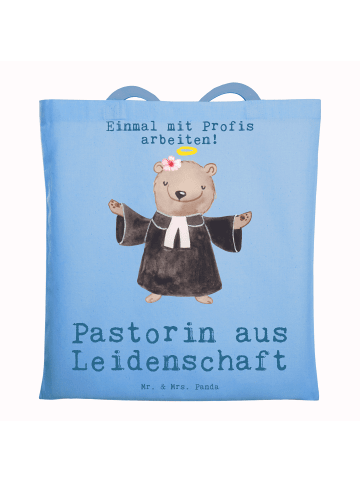 Mr. & Mrs. Panda Tragetasche Pastorin Leidenschaft mit Spruch in Sky Blue