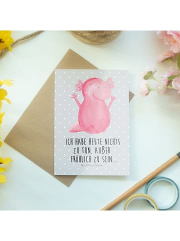 Mr. & Mrs. Panda Grußkarte Axolotl Hurra mit Spruch in Grau Pastell