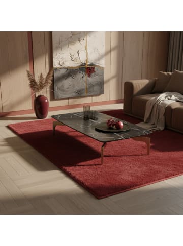 KADIMA DESIGN Teppich Kurzflor Waschbar Einfarbig NECKAR Strapazierfähig OEKO-TEX in Rot