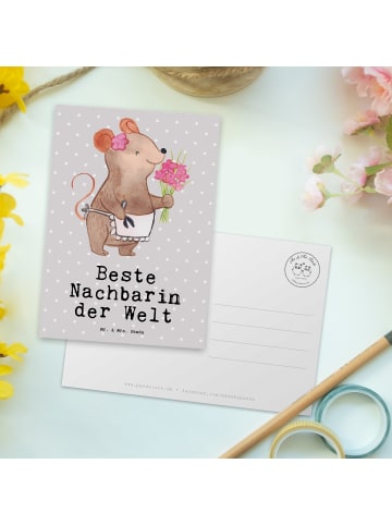 Mr. & Mrs. Panda Postkarte Maus Beste Nachbarin der Welt mit Spruch in Grau Pastell