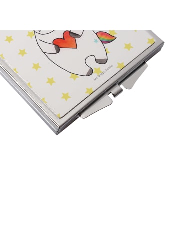 Mr. & Mrs. Panda Handtaschenspiegel quadratisch Einhorn Herz ohn... in Weiß