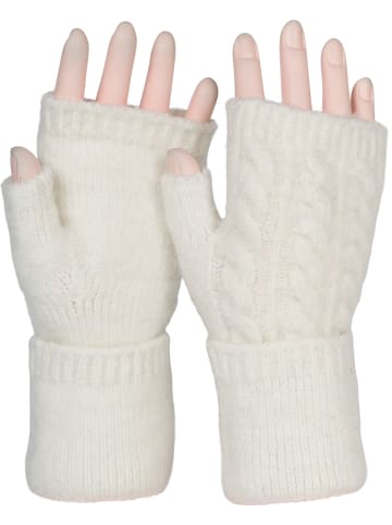styleBREAKER Fingerlose Strick Handschuhe in Creme