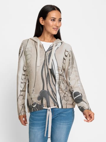 Heine Kapuzenstrickjacke in sand-anthrazit-bedruckt