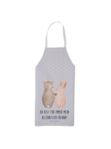 Mr. & Mrs. Panda Kellnerschürze Bär und Hase Umarmen mit Spruch in Grau Pastell