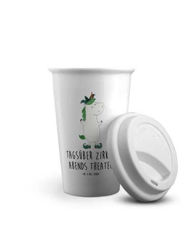Mr. & Mrs. Panda Kaffeebecher Einhorn Joker mit Spruch in Weiß
