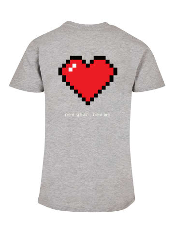 F4NT4STIC T-Shirt Happy New Year Pixel Herz in grau meliert