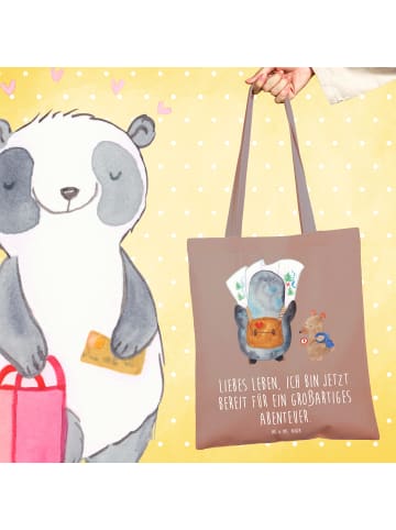 Mr. & Mrs. Panda Tote Bag Pinguin & Maus Wanderer mit Spruch in Braun Pastell