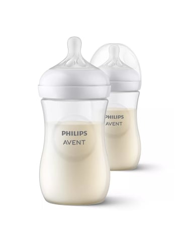 Philips Avent PP-Flasche 2er Pack Natural Response 260ml + Silikon-Sauger in weiss