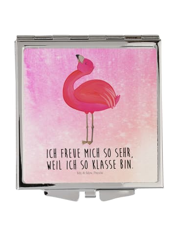 Mr. & Mrs. Panda Handtaschenspiegel quadratisch Flamingo Stolz m... in Aquarell Pink