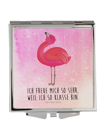 Mr. & Mrs. Panda Taschenspiegel Flamingo Stolz mit Spruch in Aquarell Pink
