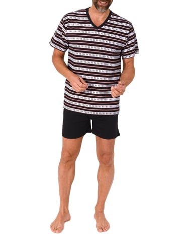 NORMANN Kurzarm Schlafanzug Shorty Pyjama Streifen in rot