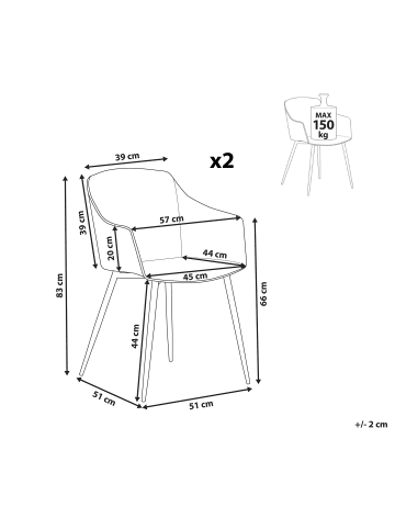 Beliani 2er-Set Esszimmerstuhl FONDA II in Weiß/Heller Holzfarbton