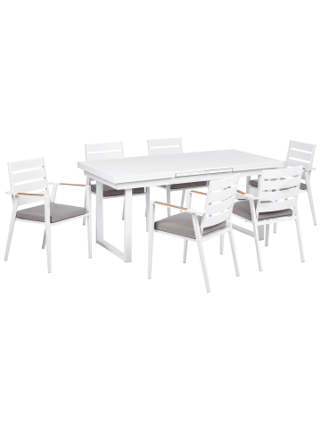 Beliani 7-tlg Gartentisch Set VALCANETTO/TAVIANO in Weiß/Grau/Heller Holzfarbton