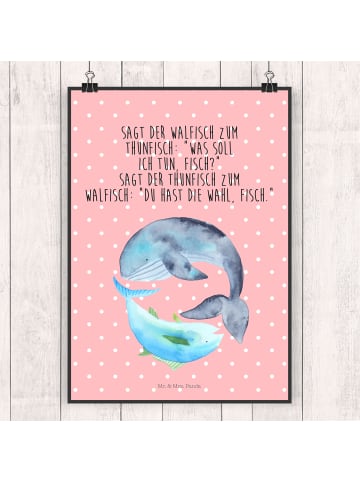 Mr. & Mrs. Panda Art Print Walfisch Thunfisch mit Spruch in Rot Pastell