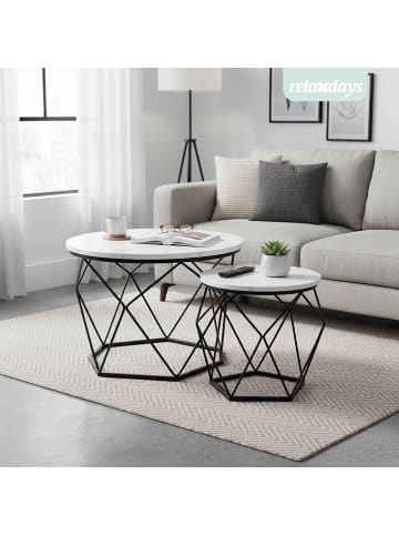 relaxdays 2-tlg. Couchtisch-Set in Weiß/ Schwarz
