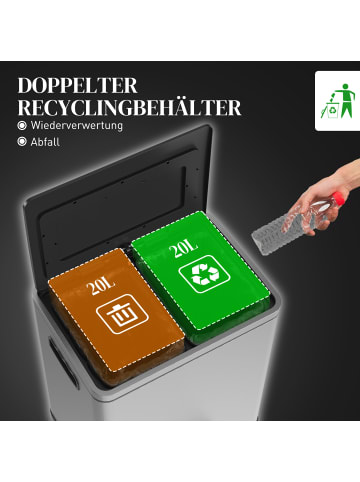 HOMCOM Mülleimer in Silber 70L x 34,8B x 59H cm