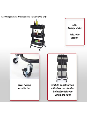 MCW Servierwagen  C64 mit 3 Etagen, Schwarz mit Griff