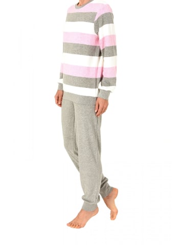 NORMANN Frottee Pyjama lang Bündchen Streifen - 65679 in rosa