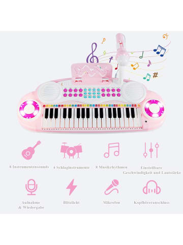 COSTWAY 37 Tasten Klaviertastatur mit Licht in Rosa