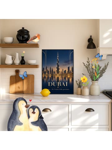 Mr. & Mrs. Panda Poster Skyline luxuriös Design mit Spruch in Weiß