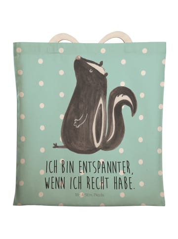 Mr. & Mrs. Panda Henkeltasche Stinktier Sitzen mit Spruch in Türkis Pastell