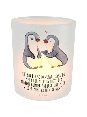 Mr. & Mrs. Panda Windlicht aus Glas Pinguine trösten mit Spruch in Transparent