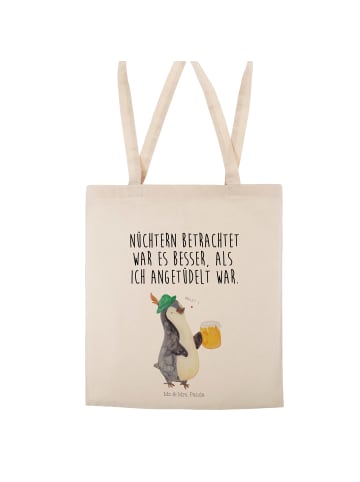 Mr. & Mrs. Panda Tragetasche Pinguin Bier mit Spruch in Creme